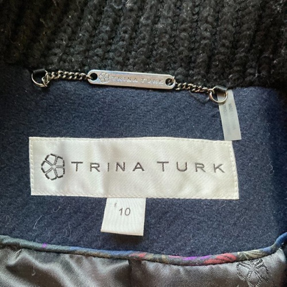 Trina Turk Wool Blend Navy Blue Single Breast Peacoat Size 10 - Picture 3 of 11